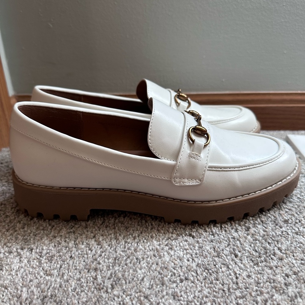 White platform loafers